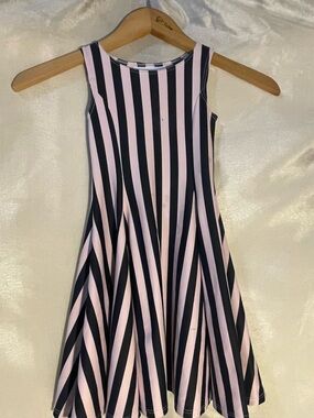 Girls' Pink and Black Striped Sleeveless Swing Dress